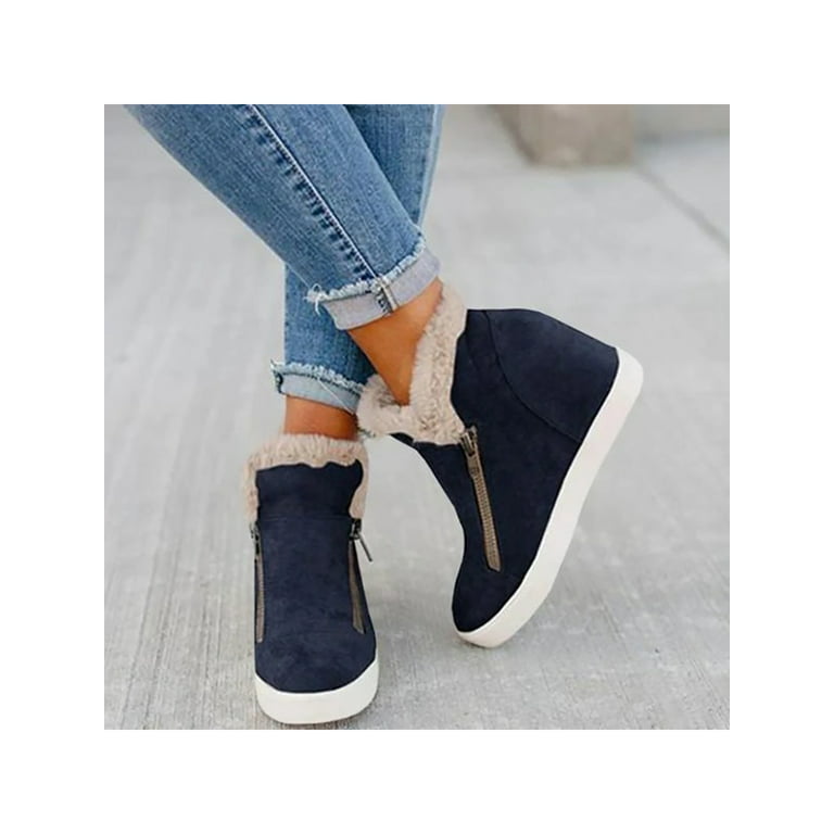 Sinwo Women Ankle Boots Shoes Flat Low Hidden Wedges Cutout Ankle Boots Casual Shoes Cute Booties 
